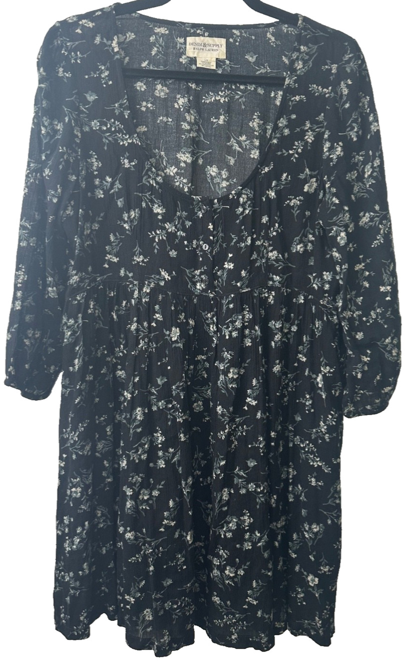 Denim & Supply Ralph Lauren L Dress Floral Cottage Core Ditzy Pockets D49